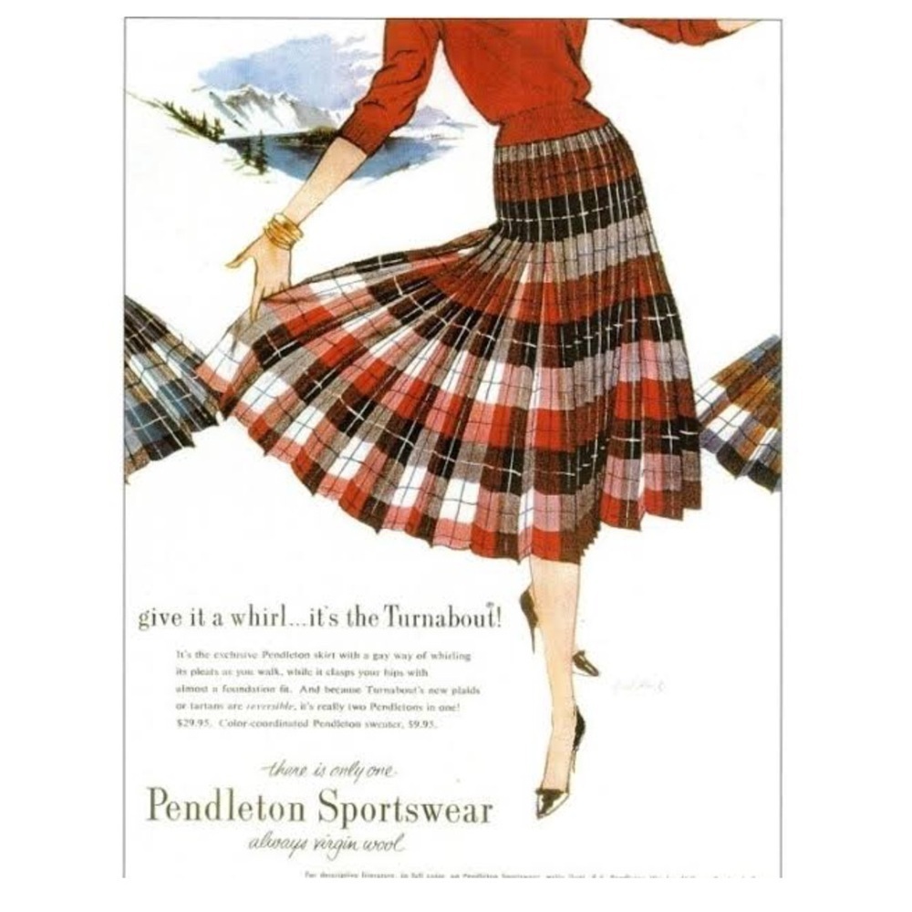 Pendelton Reversible Pleated Tartan Plaid Midi Wool Skirt 1950s Turnabout NWT - Picture 15 of 16